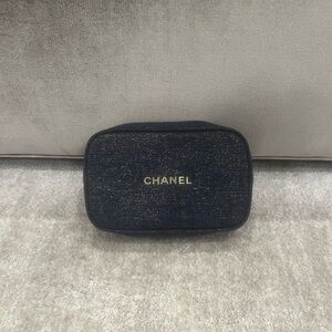 Chanel navy blue denim holiday pouch